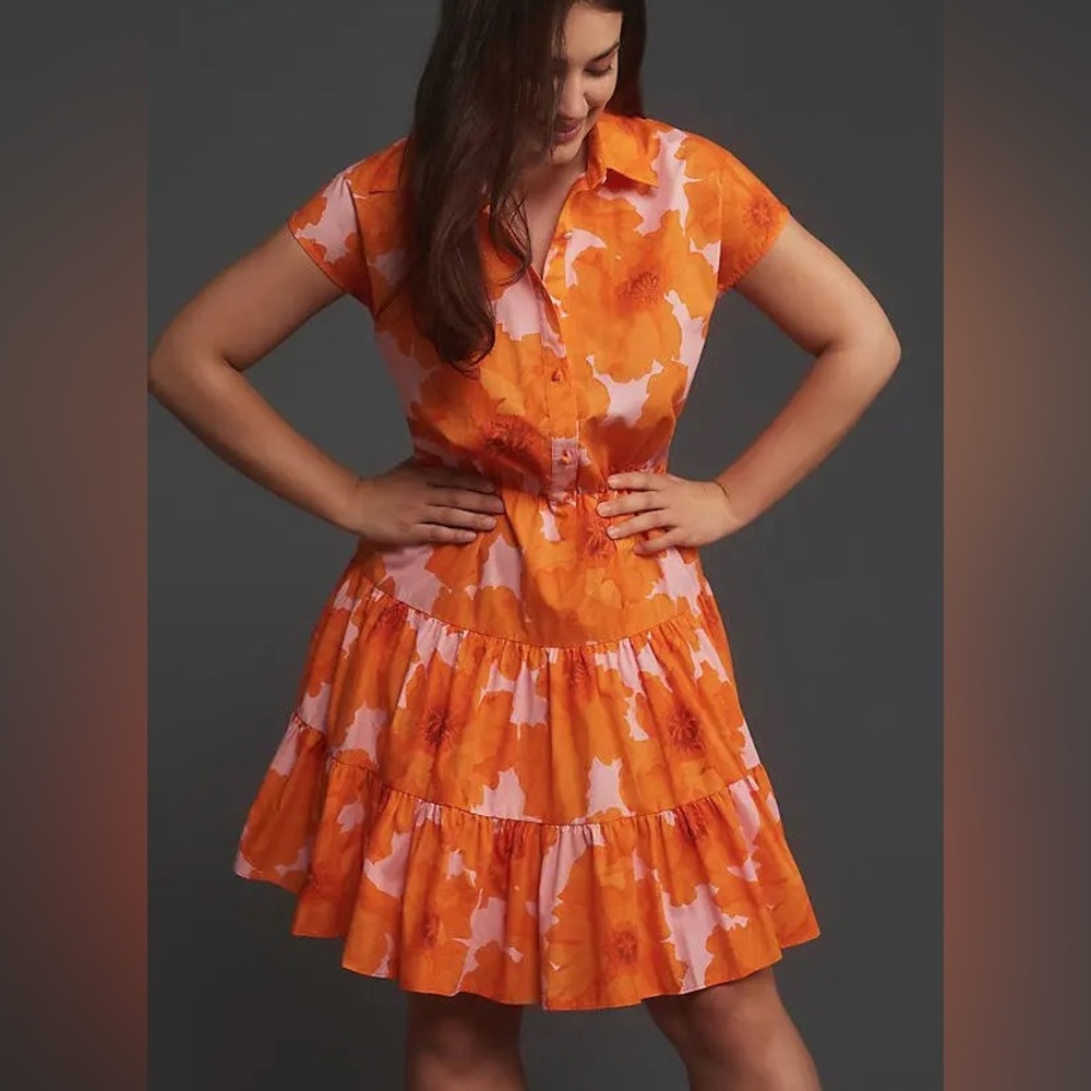 Hutch Bishop Short Dress Orange Pink Romantic Floral  Size 3X
